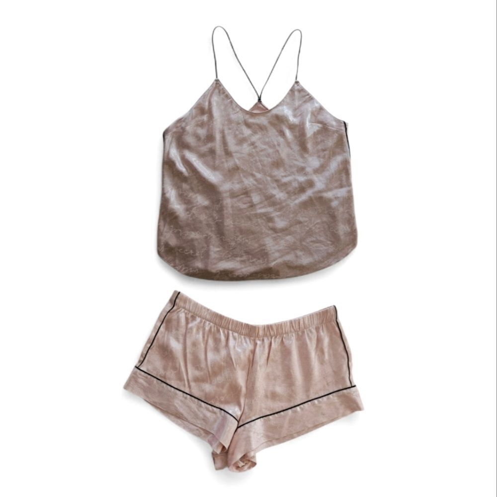 Victoria's Secret Pink Silky Satin Tank & Shorts Two Piece Pajama Lounge Set XL